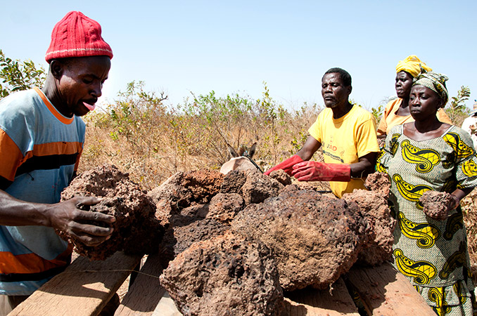 Men and Women from Kaymor in central Senegal help to build a wall to protect their land from wind and wwater erosion. WFP/Jenny Matthews