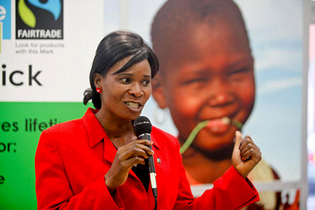 Martha Lunji, a sugar beet farmer from Malawi explains why it is so important to support Fairtrade goods at the launch of Fairtrade Fortnight in the Irish Aid Offices Limerick. Picture: Tony Grehan / Press 22