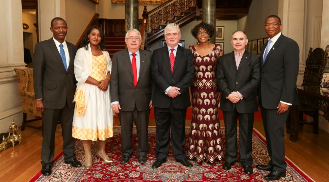 Africa Day, Farmleigh House. L-R: Ambassador Mr. Felix Yusufu Pwol of Nigeria, Ambassador Mrs. Lela-alem Gebreyohannes of Ethiopia, Minister Joe Costello, Tánaiste Eamon Gilmore, Ambassador Catherine Muigai Mwangi of Kenya, Ambassador Mr. Anas Khales of Morocco &  Ambassador Mr. Paramente Phamotse of Lestotho