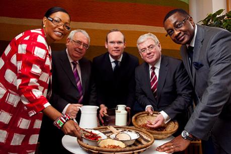 Tánaiste Minister Joe Costello with H.E. Ms Catherine Muigai Mwangi, Ambassador of Kenya, Minister of Agriculture Simon Coveney, and H.E. Peter Kallaghe, Ambassador of Tanzania
