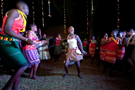 Students from Kangole Girls School in Karamoja dance at the St. Patricks Day celebrations in the Embassy of Ireland Kampala. Photo: Irish Aid / Will Boarse