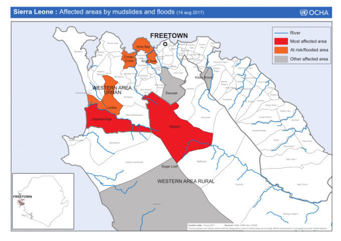 Map of Sierra Leone Mudslide UNOCHA